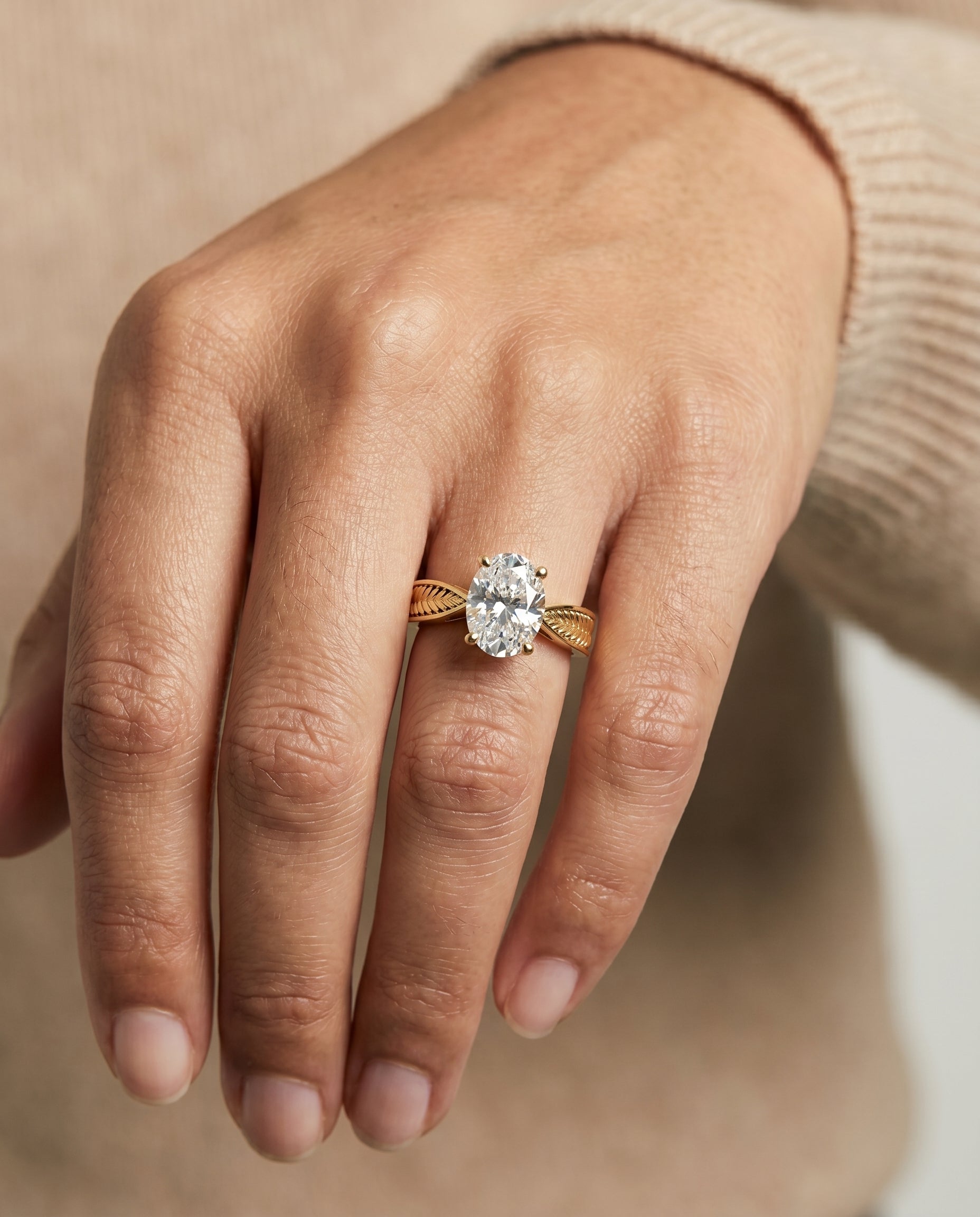 The Roberta engagement ring setting in 18K Yellow Gold, vintage leaf pattern solitaire design | RockHer