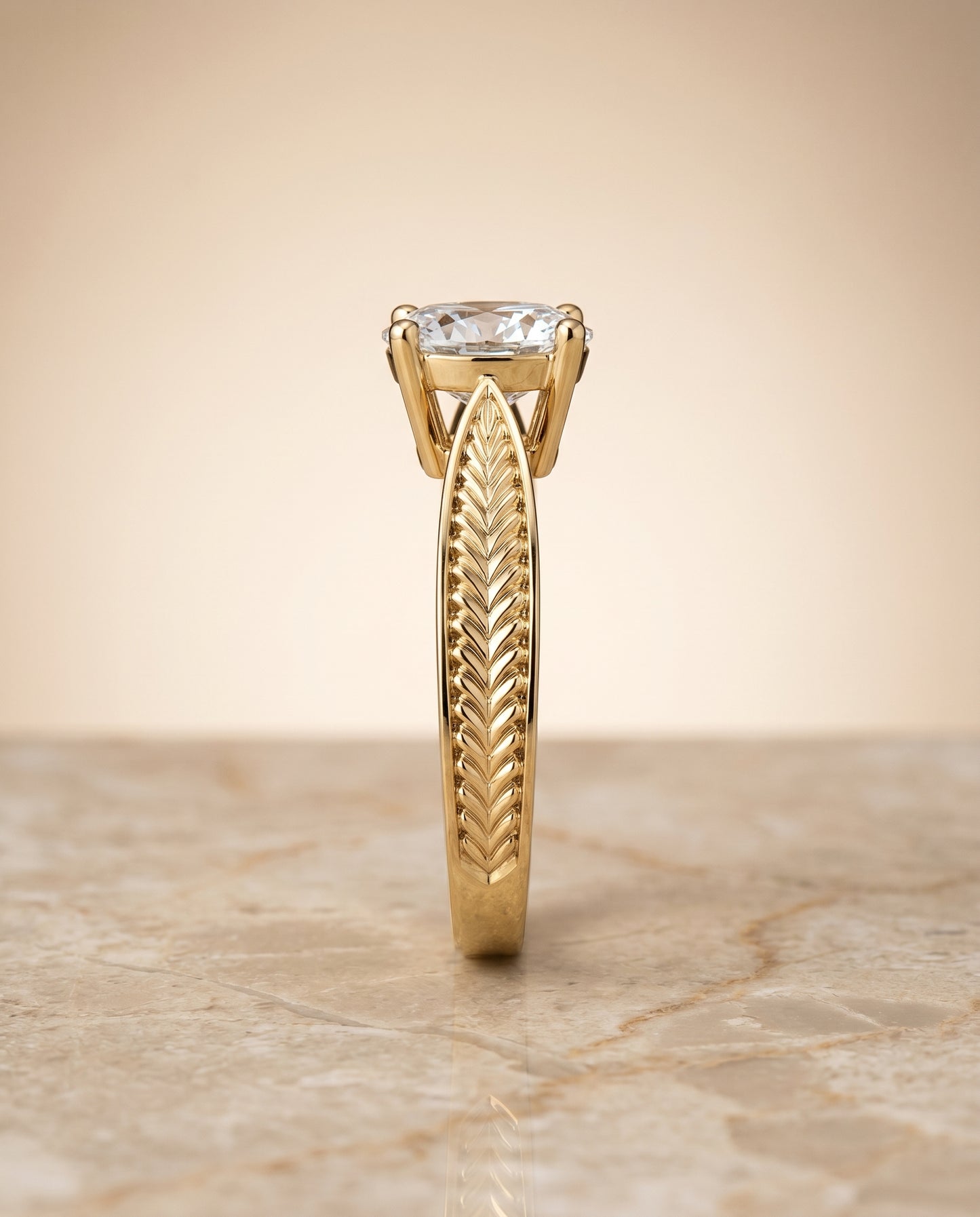 The Roberta Solitaire Engagement Ring Setting for Oval Diamonds in 18K Yellow Gold
