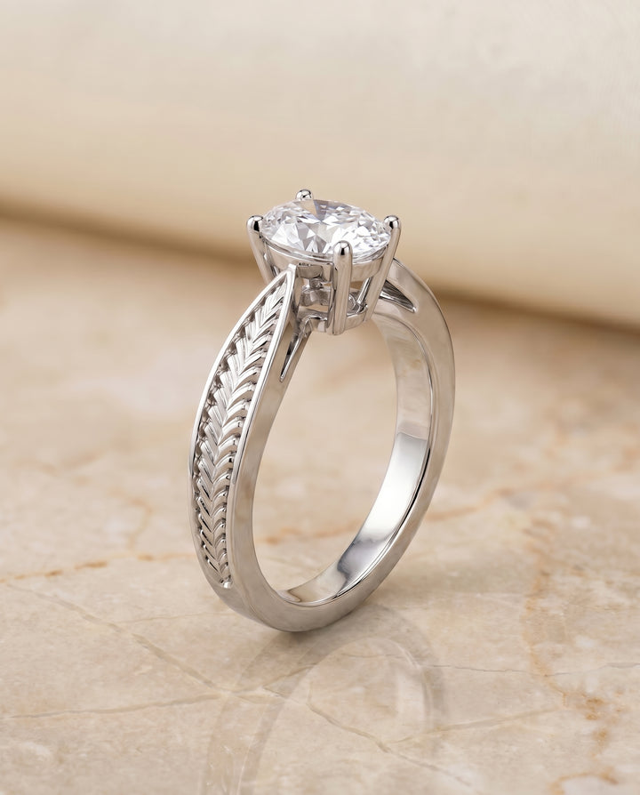 The Roberta Solitaire Engagement Ring Setting for Oval Diamonds in 18K White Gold