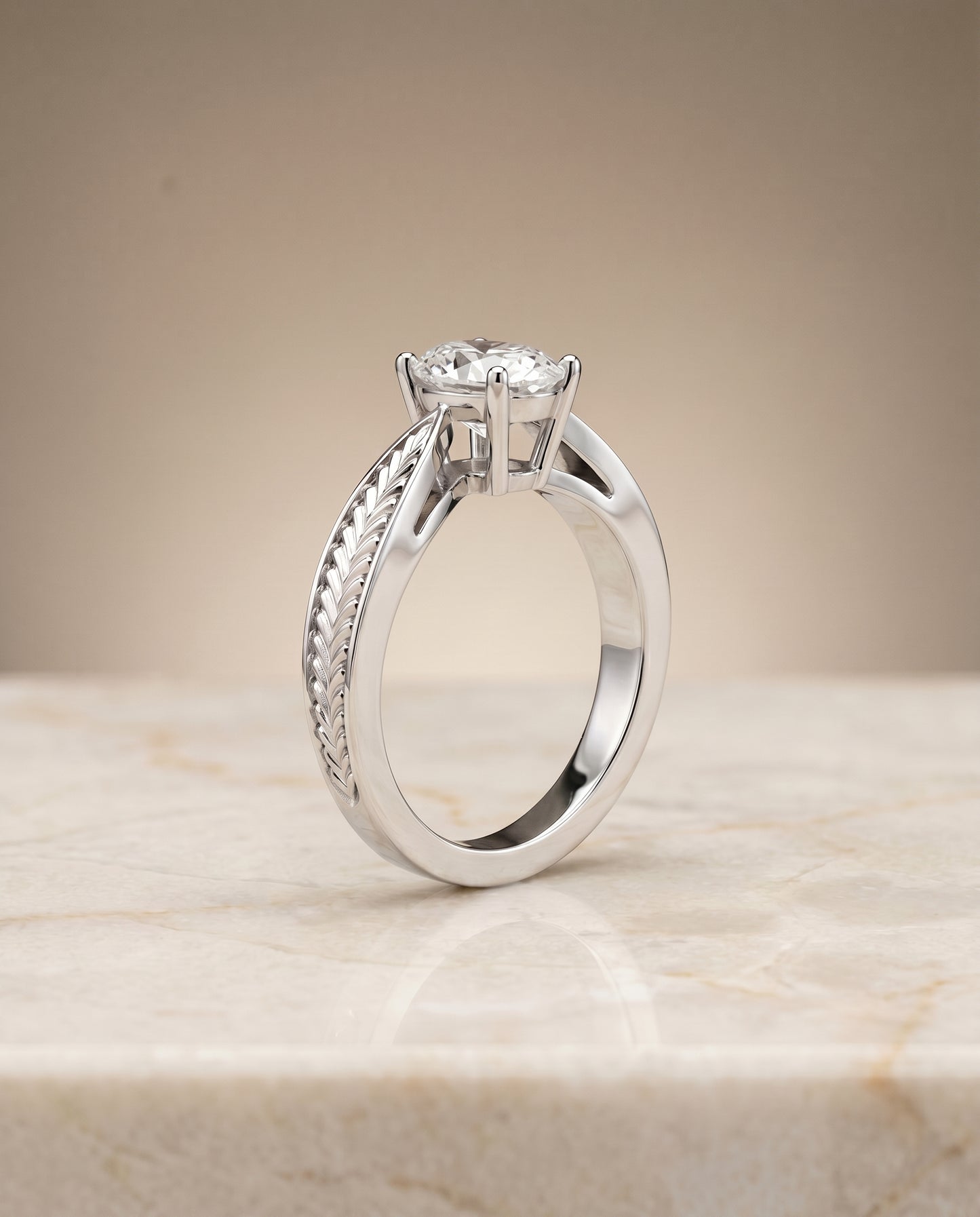 The Roberta Solitaire Engagement Ring Setting for Oval Diamonds in 18K White Gold