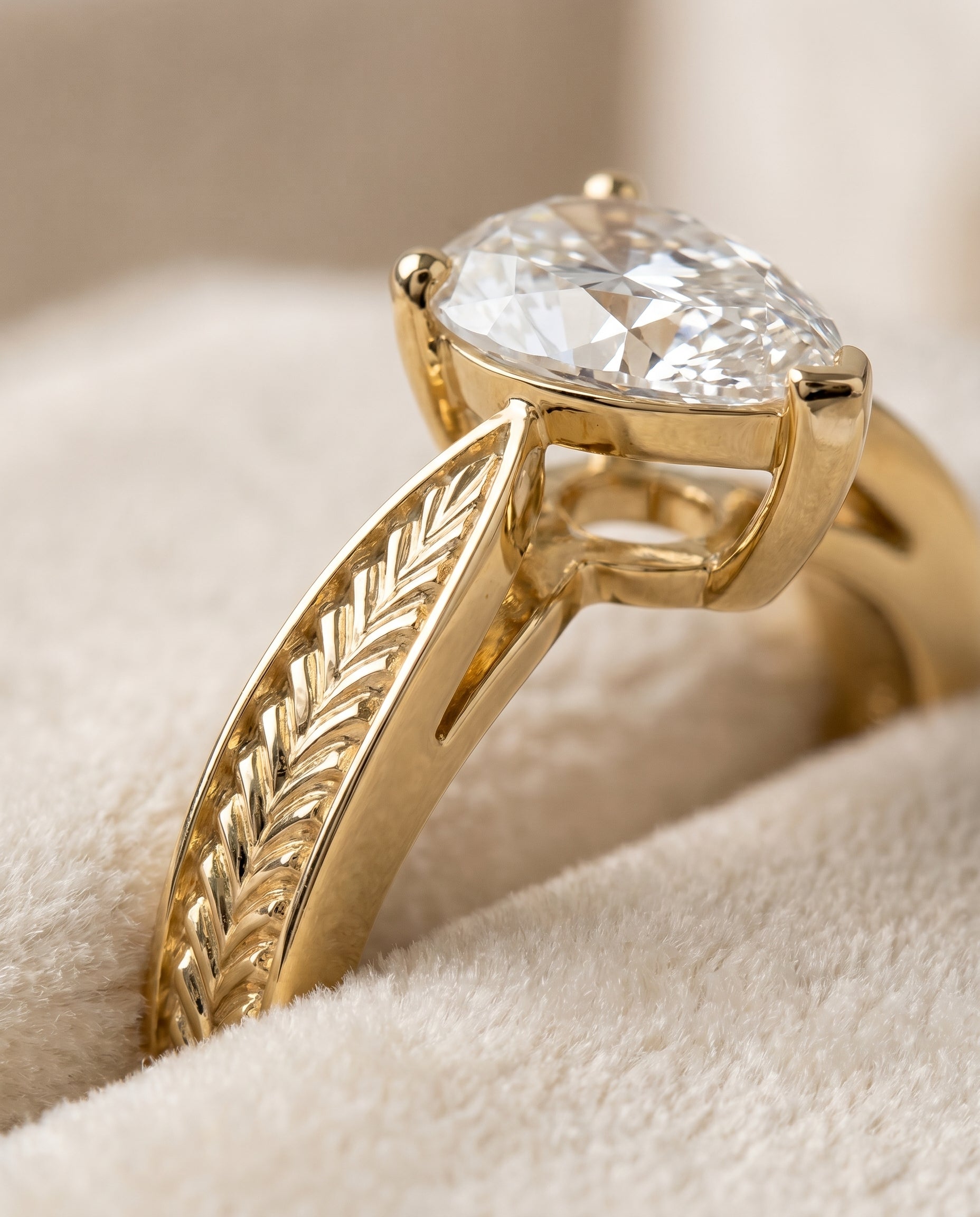18K Yellow Gold band of The Roberta pear engagement ring setting | RockHer