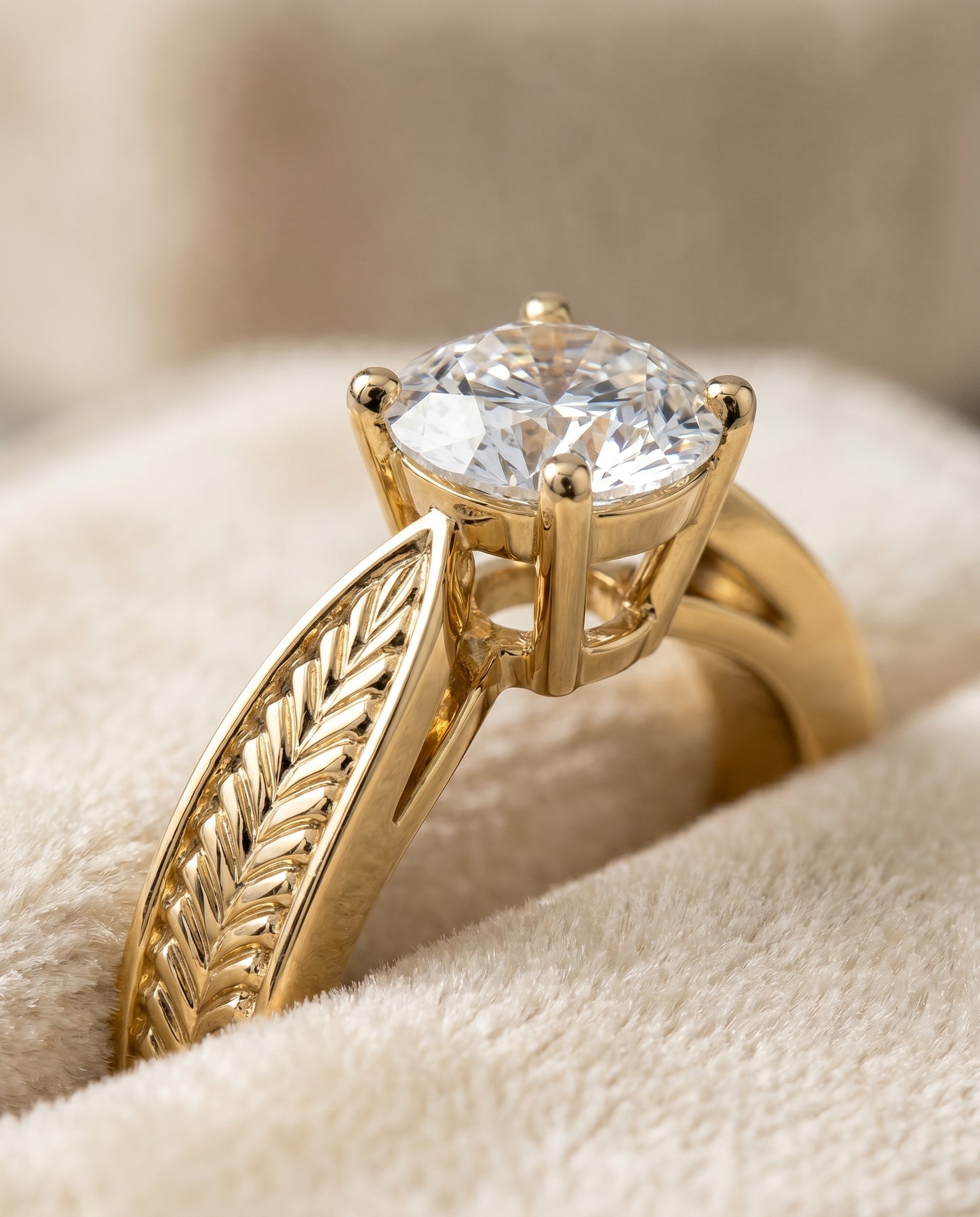 The Roberta Solitaire Engagement Ring Setting for Round Diamonds in 18K Yellow Gold