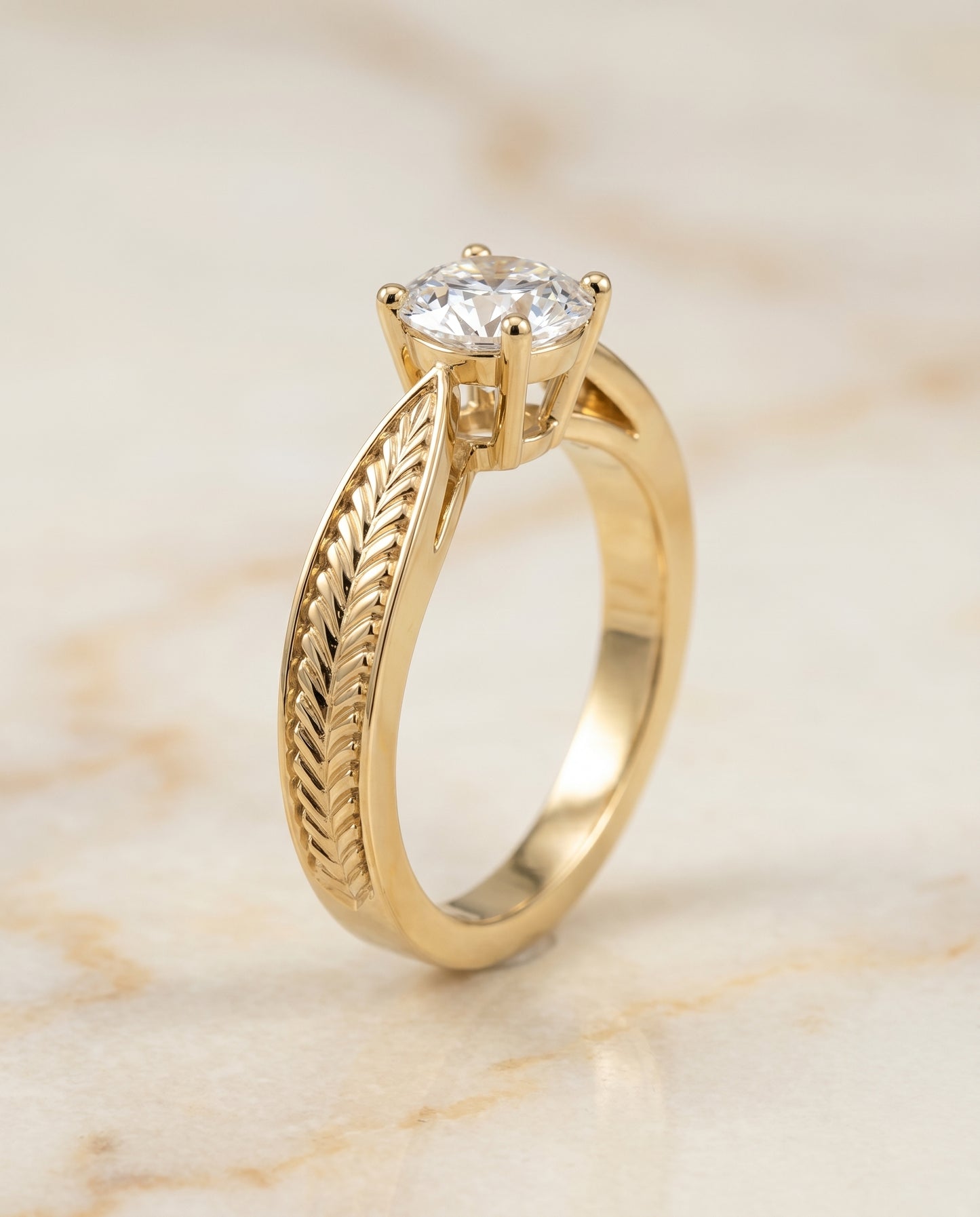 The Roberta Solitaire Engagement Ring Setting for Round Diamonds in 18K Yellow Gold