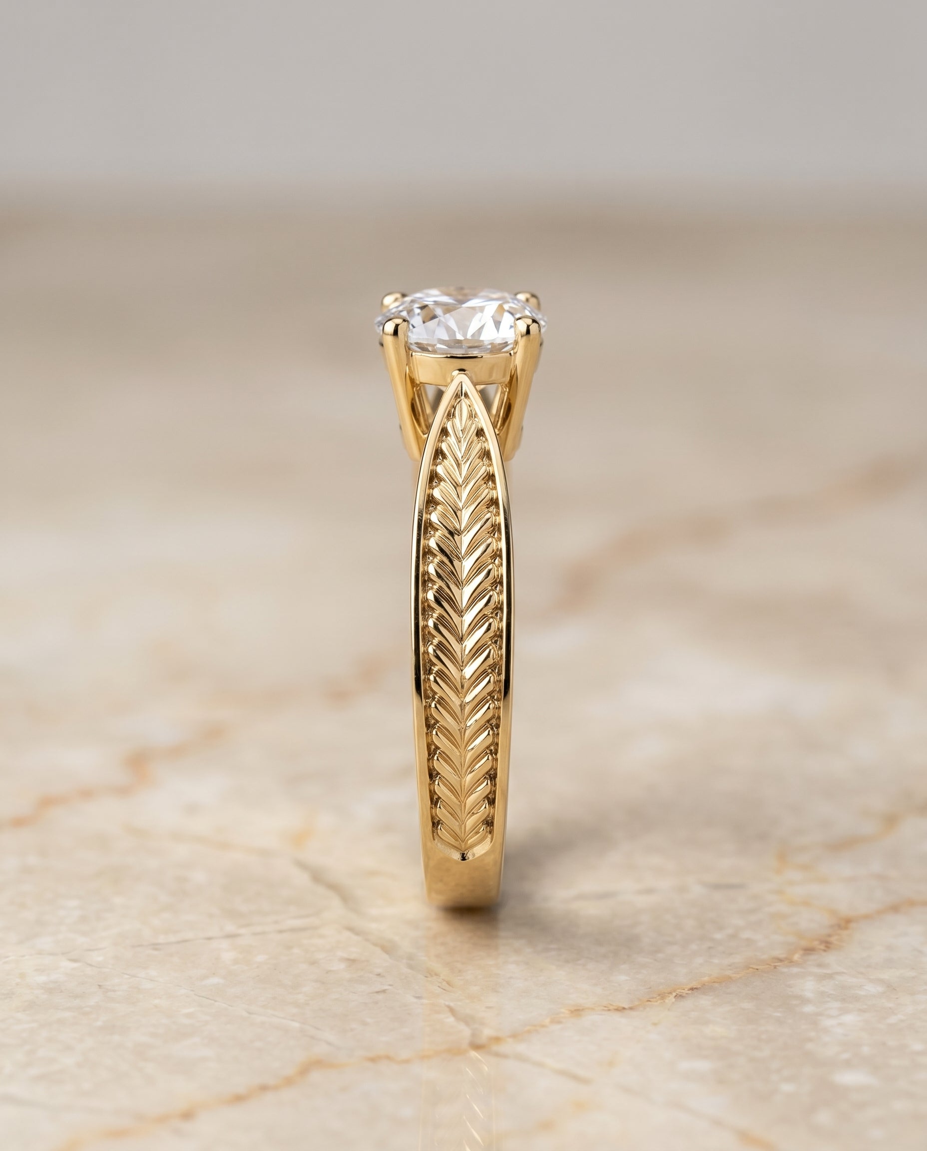 The Roberta setting for round diamonds, made to order in 18K Yellow Gold | RockHer