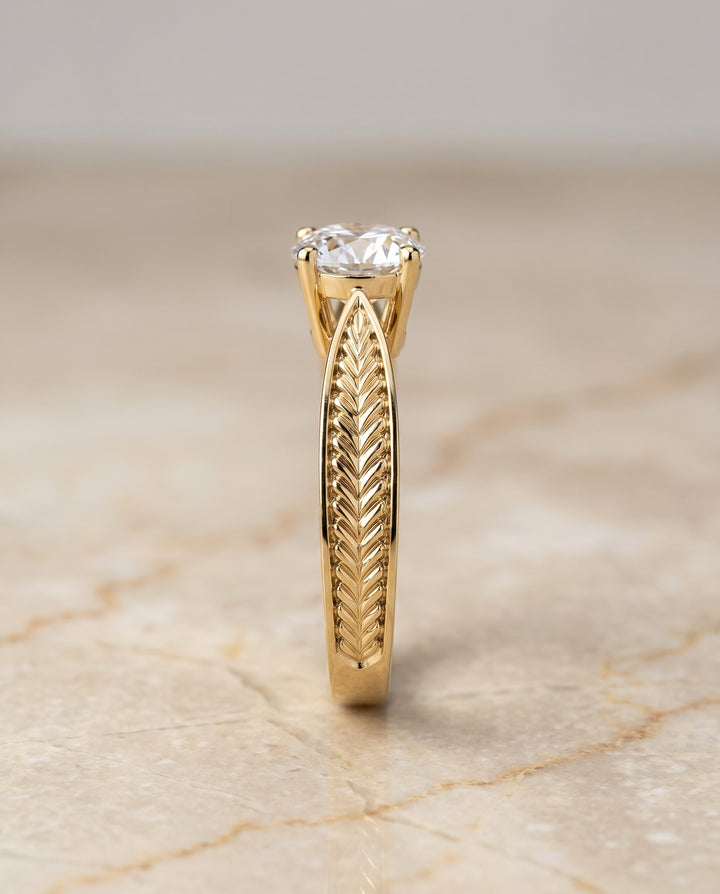 The Roberta Solitaire Engagement Ring Setting for Round Diamonds in 18K Yellow Gold