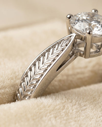 The Roberta Vintage Leaf Pattern Solitaire Round Engagement Ring Setting in Platinum
