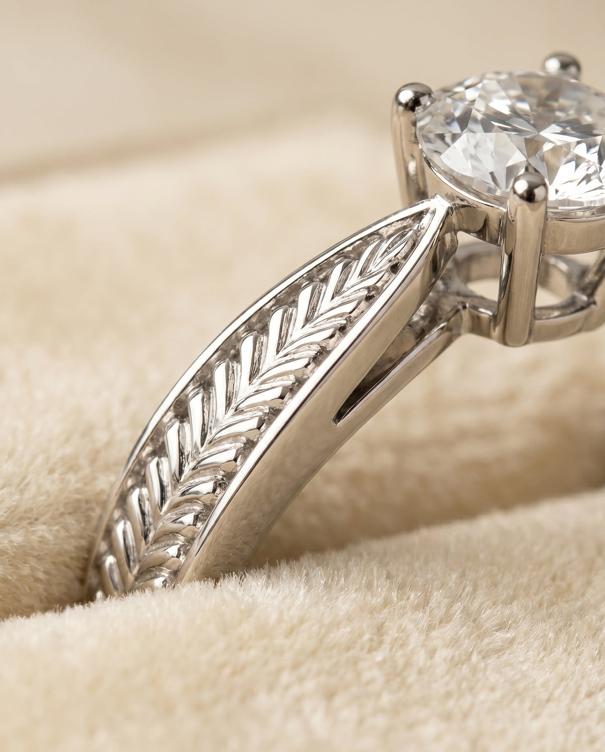 Roberta Select Solitaire Round Lab Diamond Engagement Ring in 18K White Gold, detail view | RockHer