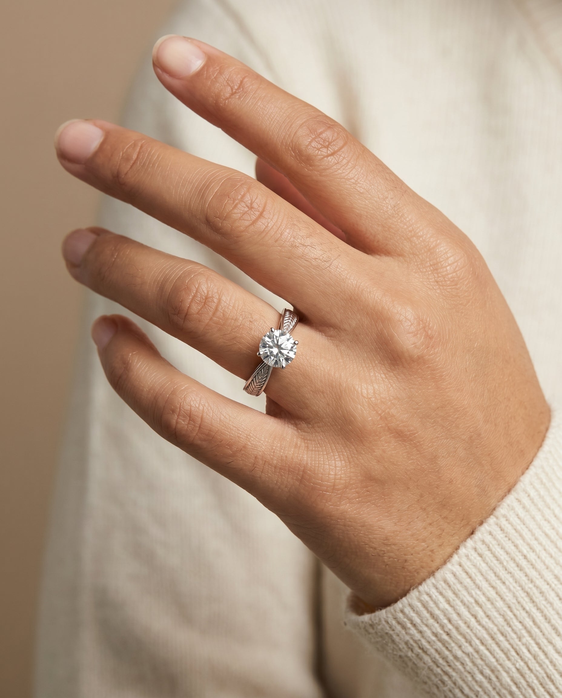 The Roberta engagement ring setting in Platinum, vintage leaf pattern solitaire design | RockHer