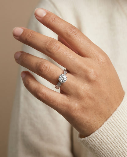 The Roberta Vintage Leaf Pattern Solitaire Round Engagement Ring Setting in Platinum