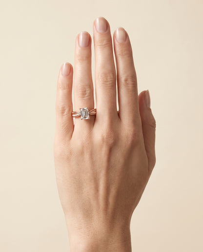 The Roberta Vintage Leaf Pattern Solitaire Emerald Cut Engagement Ring Setting in 14K Rose Gold