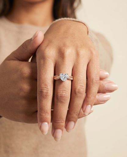 The Roberta Vintage Leaf Pattern Solitaire Heart Engagement Ring Setting in 14K Rose Gold