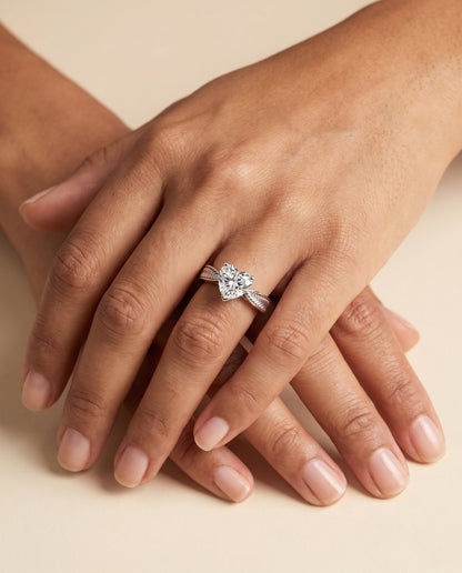 The Roberta Vintage Leaf Pattern Solitaire Heart Engagement Ring Setting in 18K White Gold