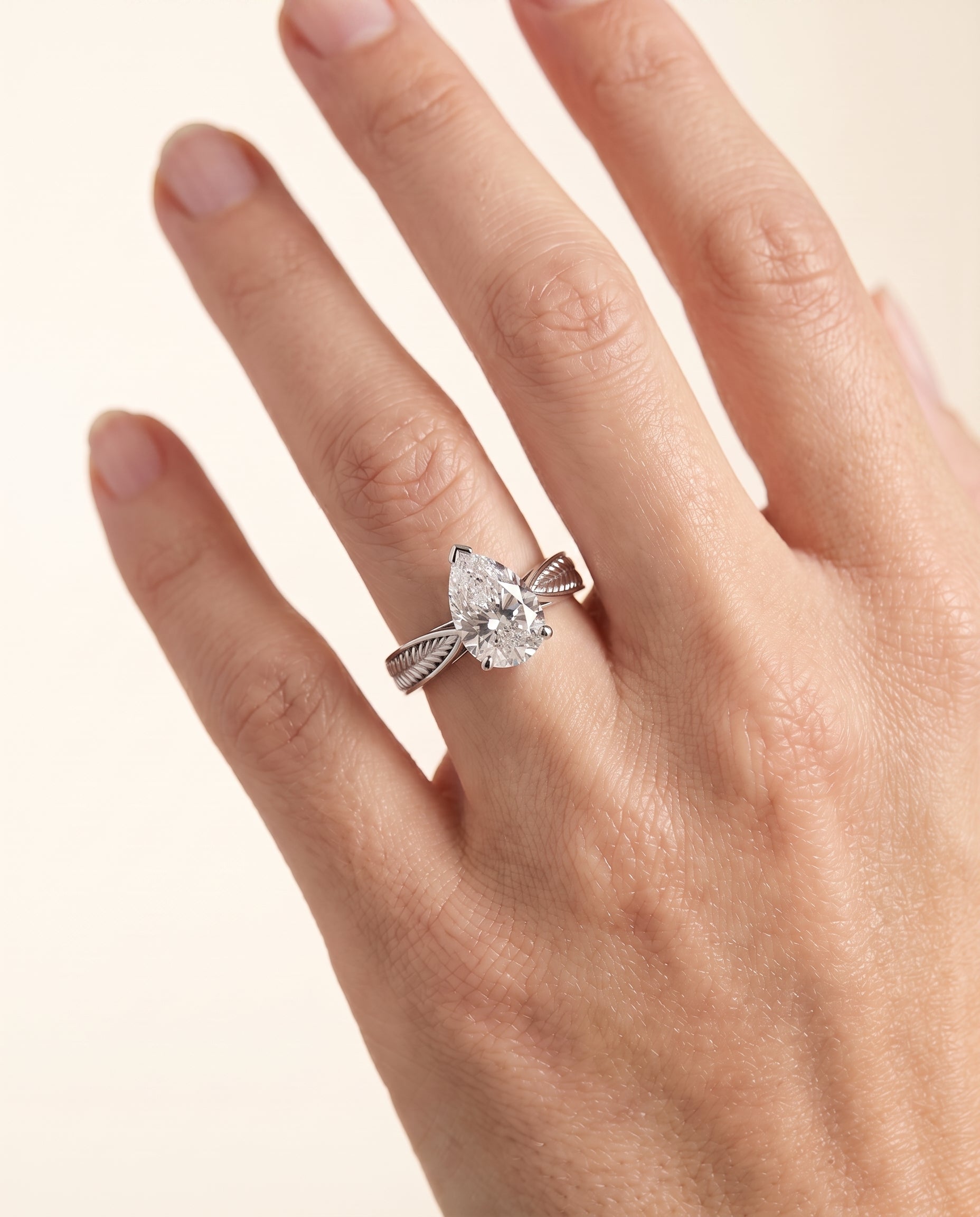 The Roberta engagement ring setting in Platinum, vintage leaf pattern solitaire design | RockHer