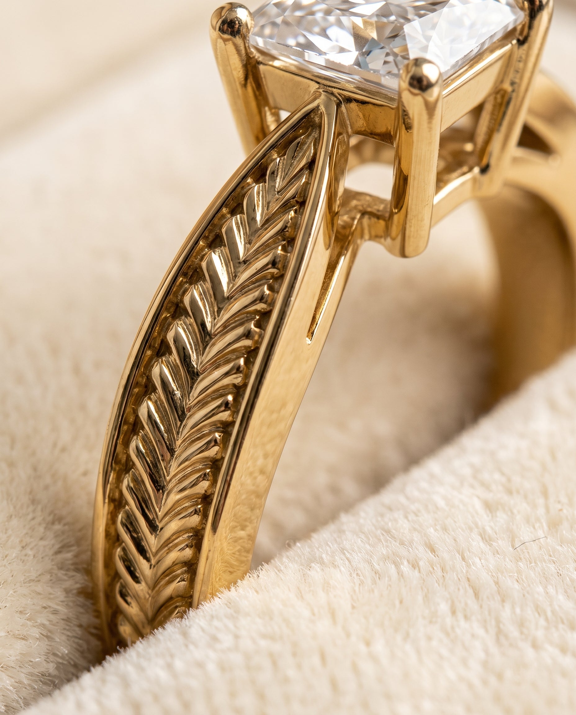 18K Yellow Gold band of The Roberta princess engagement ring setting | RockHer