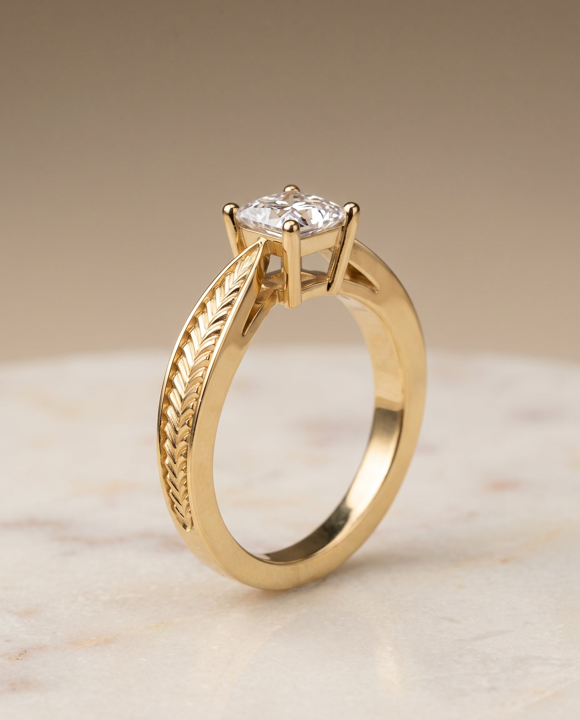 The Roberta setting for princess diamonds, made to order in 18K Yellow Gold | RockHer