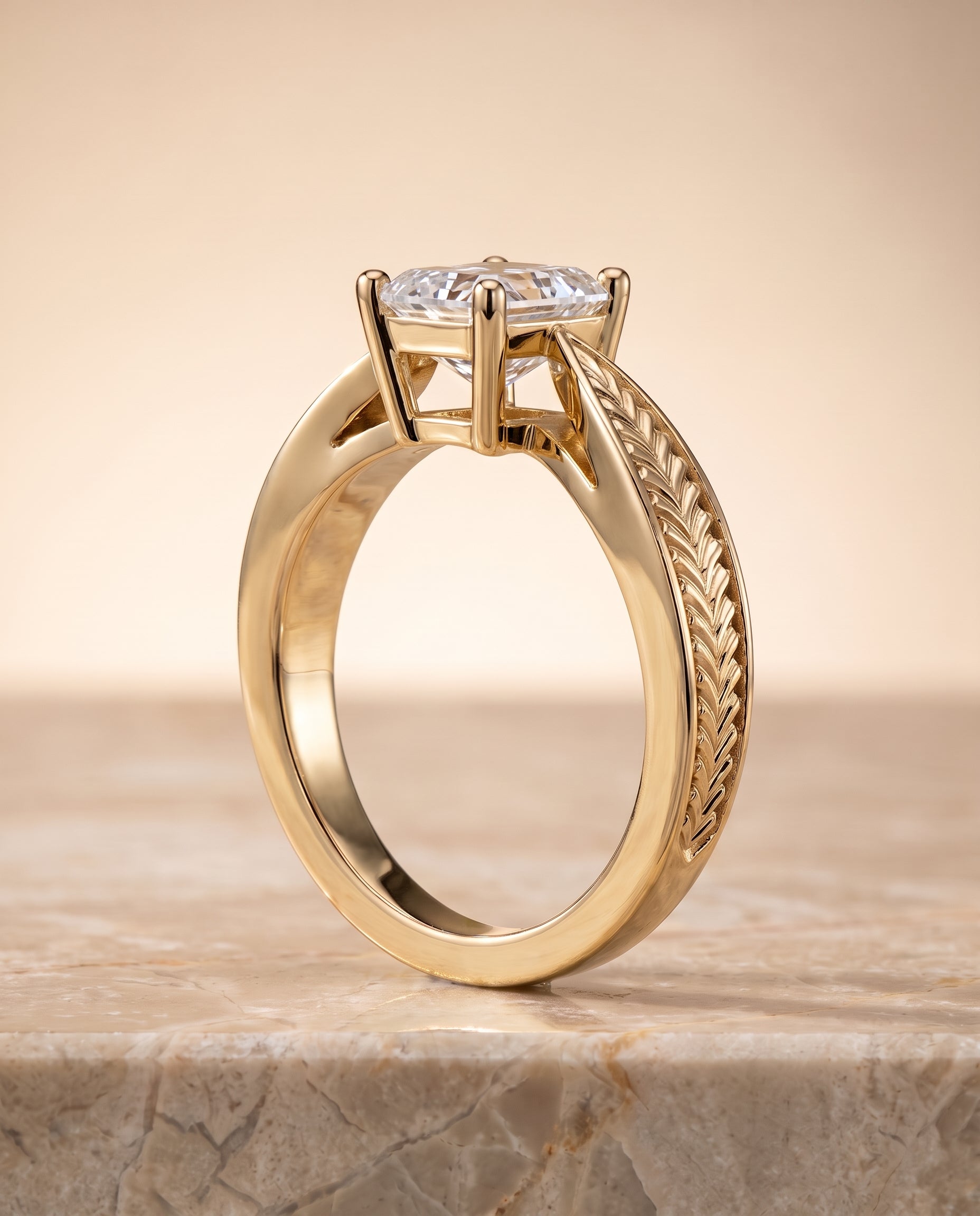 The Roberta setting for radiant diamonds, made to order in 18K Yellow Gold | RockHer