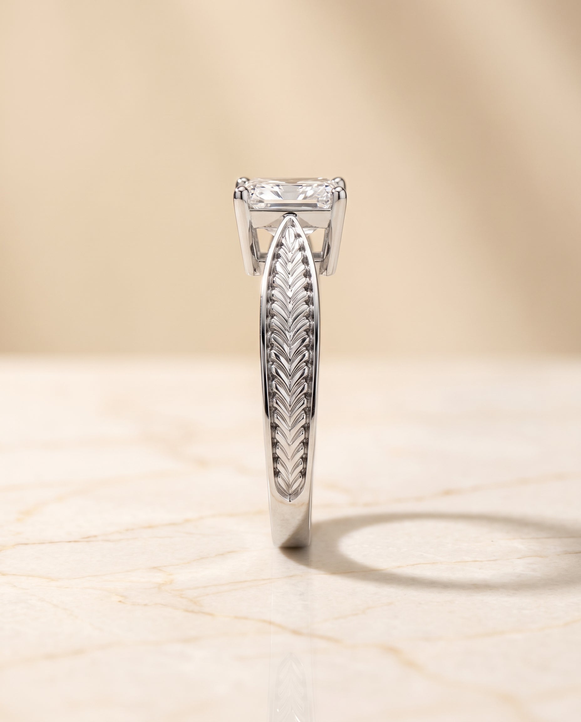 The Roberta setting for radiant diamonds, made to order in Platinum | RockHer