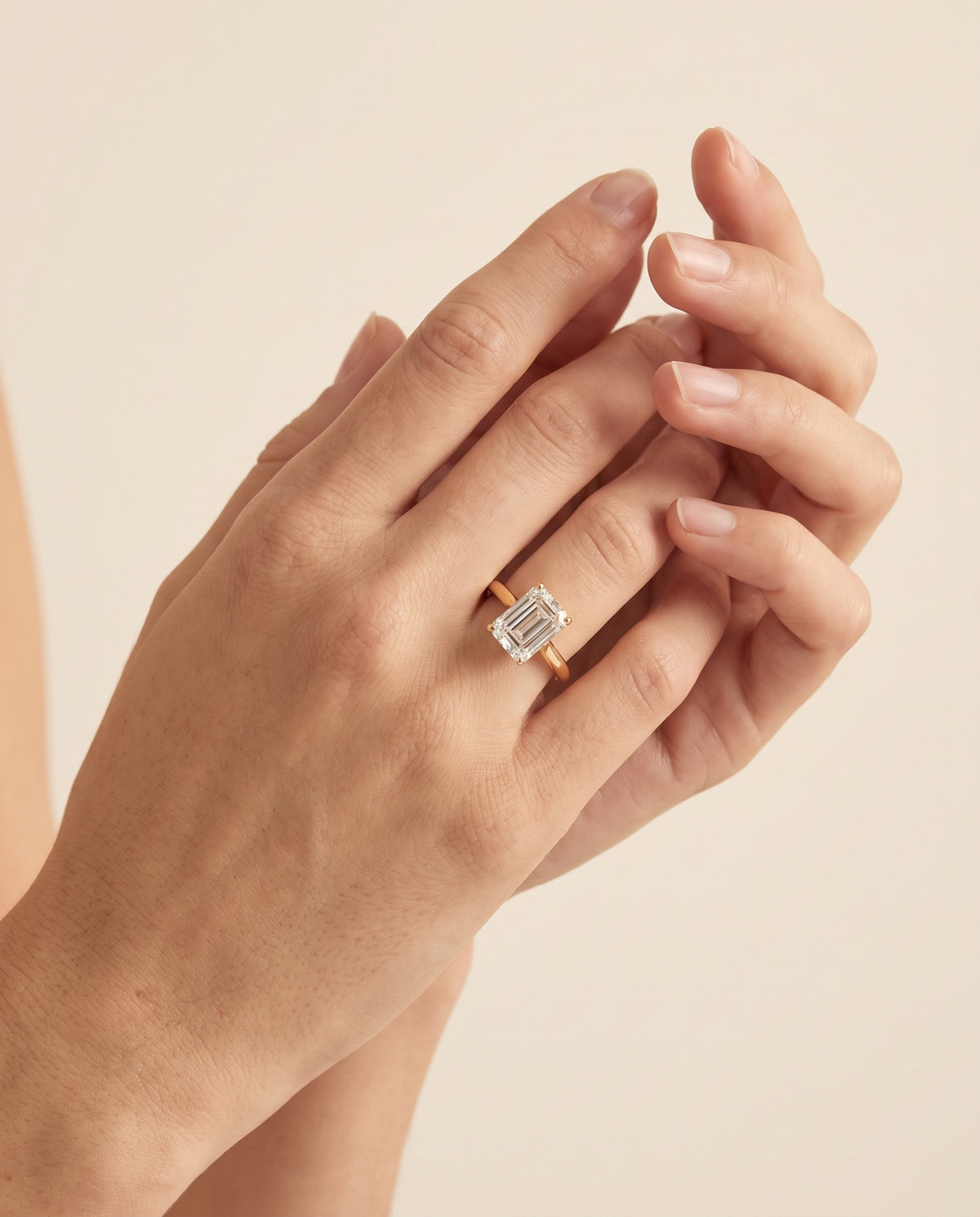 The Rosanna Cathedral Surprise Stone Solitaire Emerald Cut Engagement Ring Setting in 18K Yellow Gold