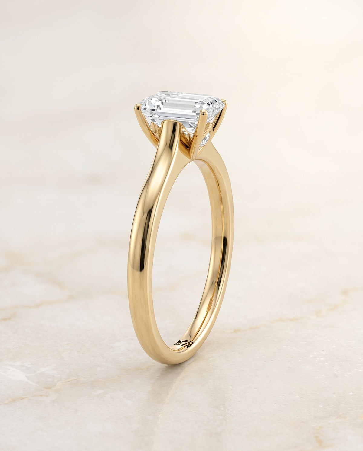 The Rosanna Cathedral Surprise Stone Solitaire Emerald Cut Engagement Ring Setting in 18K Yellow Gold