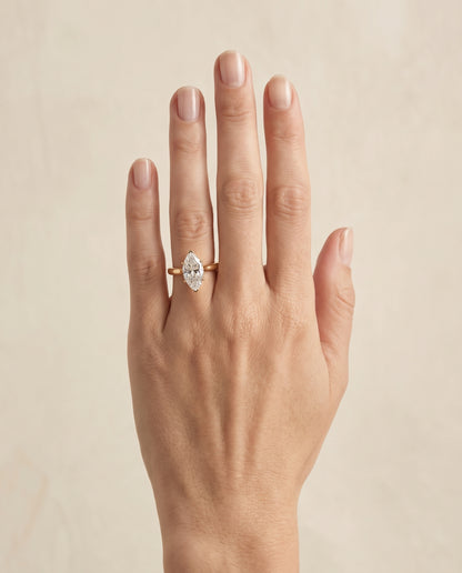 The Rosanna Cathedral Surprise Stone Solitaire Marquise Engagement Ring Setting in 18K Yellow Gold