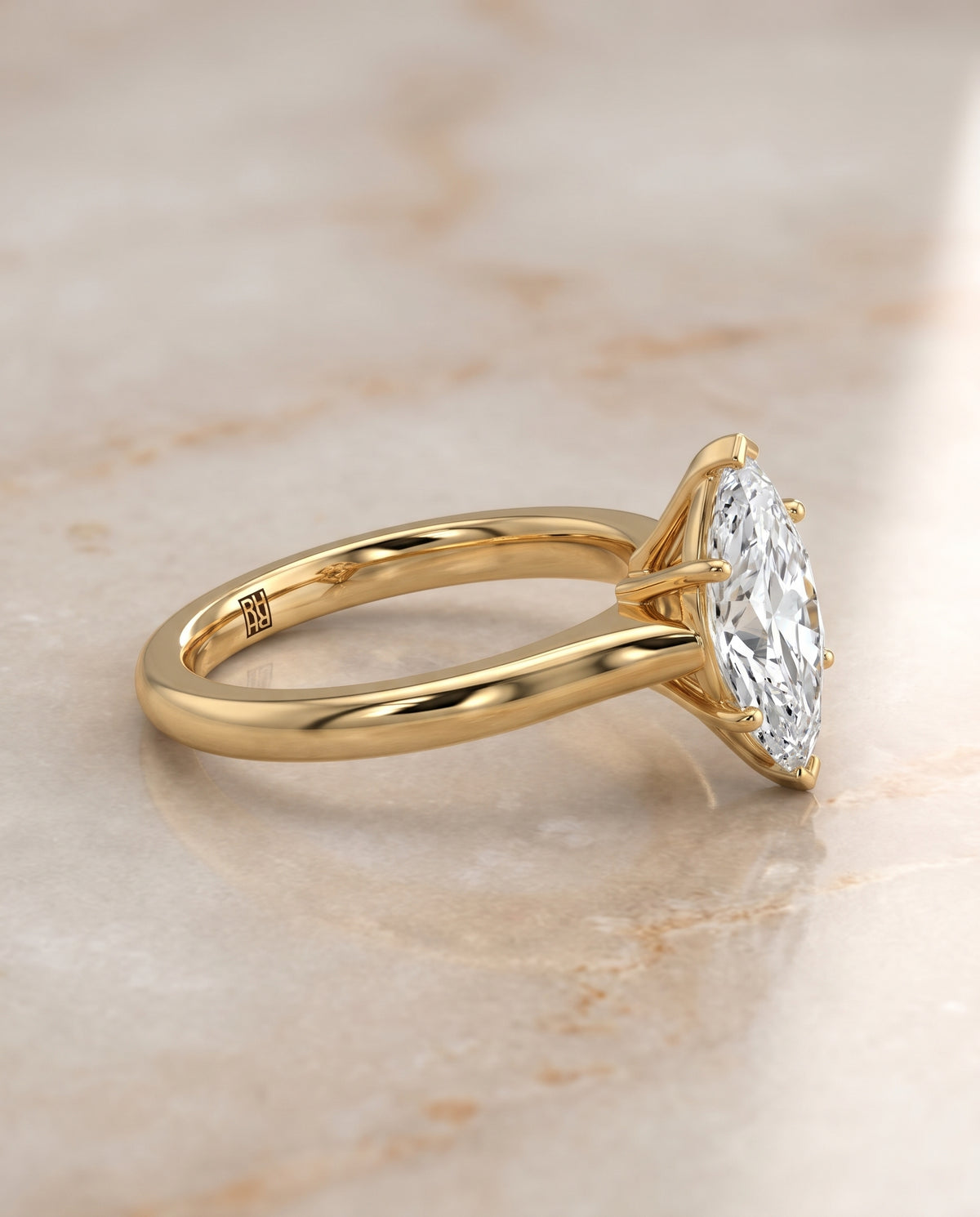 The Rosanna Cathedral Surprise Stone Solitaire Marquise Engagement Ring Setting in 18K Yellow Gold