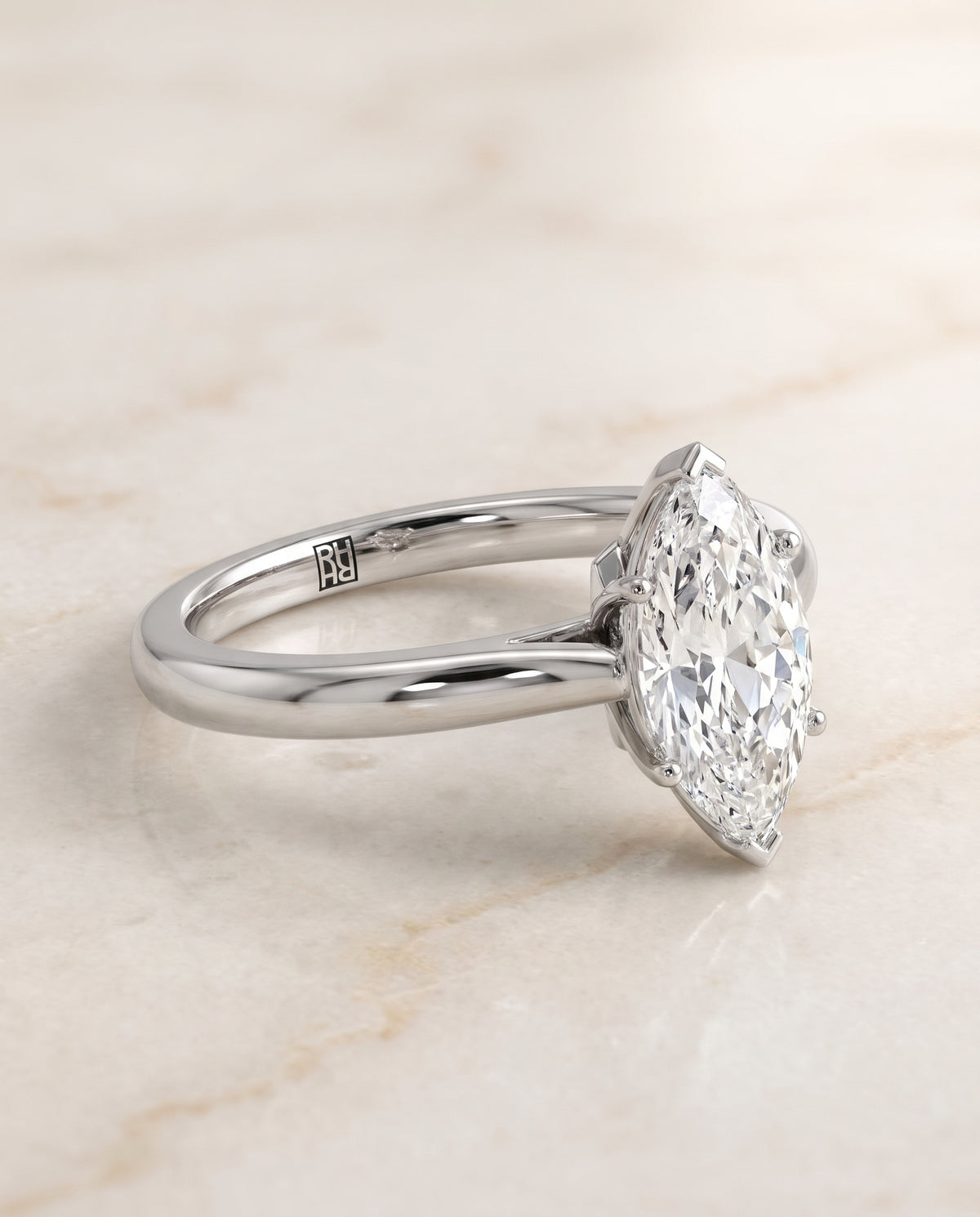 The Rosanna Cathedral Surprise Stone Solitaire Marquise Engagement Ring Setting in Platinum