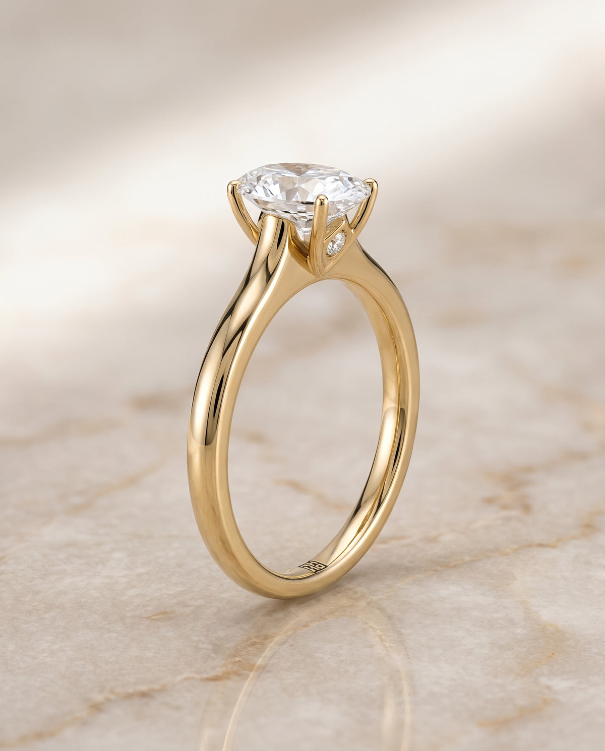 The Rosanna Cathedral Surprise Stone Solitaire Oval Engagement Ring Setting in 18K Yellow Gold