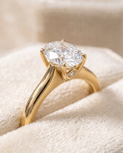 The Rosanna Cathedral Surprise Stone Solitaire Oval Engagement Ring Setting in 18K Yellow Gold