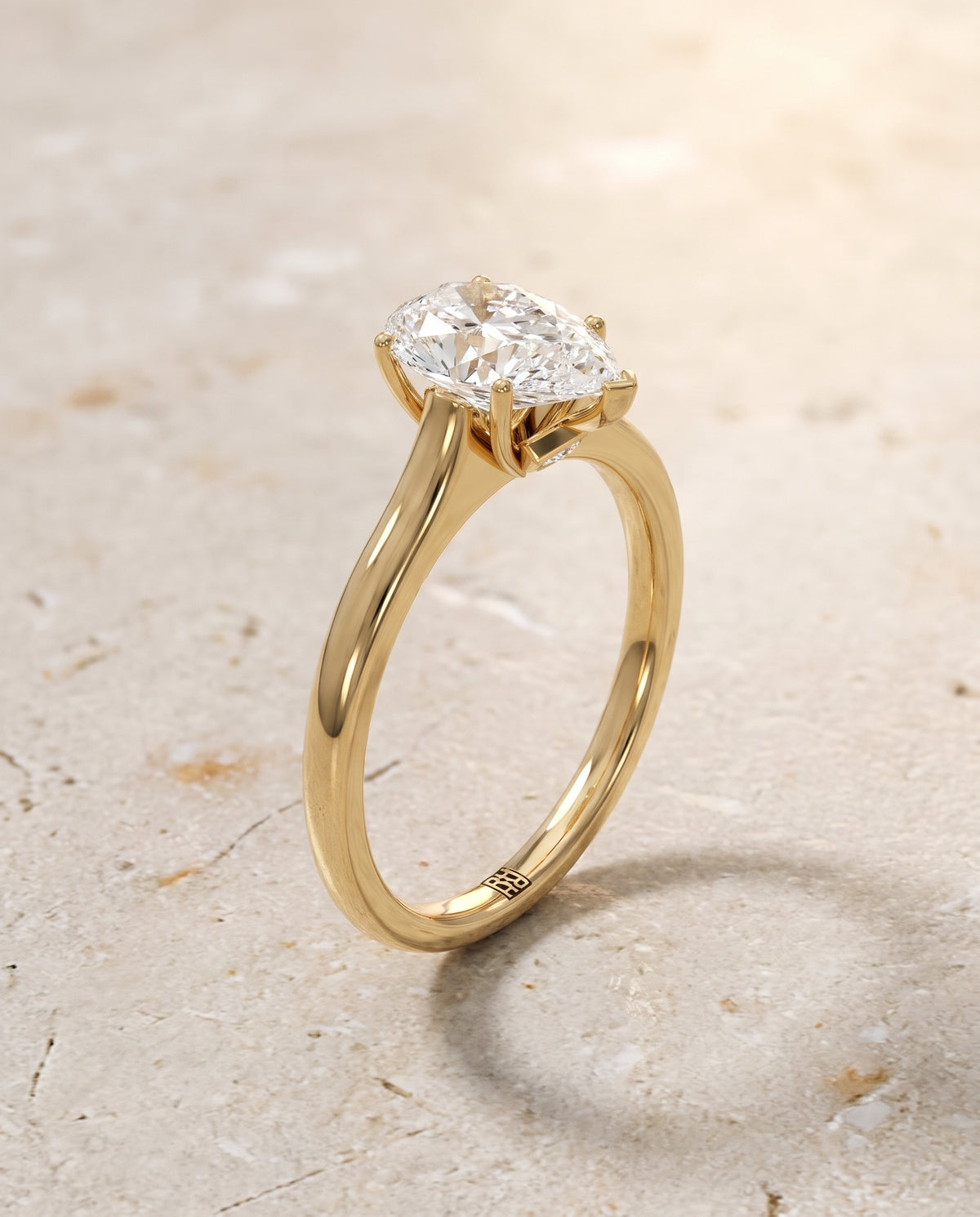 The Rosanna Cathedral Surprise Stone Solitaire Pear Engagement Ring Setting in 18K Yellow Gold