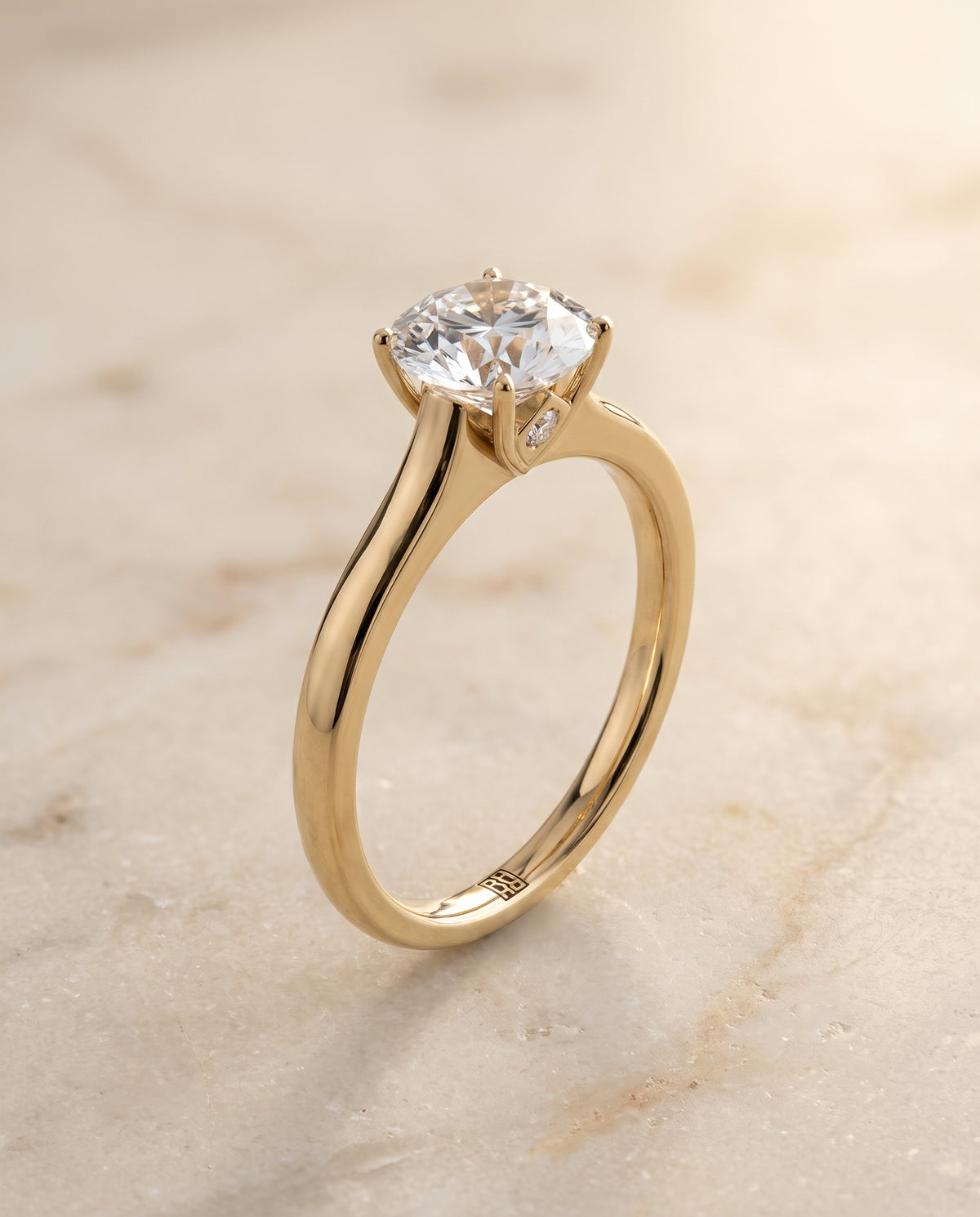 The Rosanna Cathedral Surprise Stone Solitaire Round Engagement Ring Setting in 18K Yellow Gold