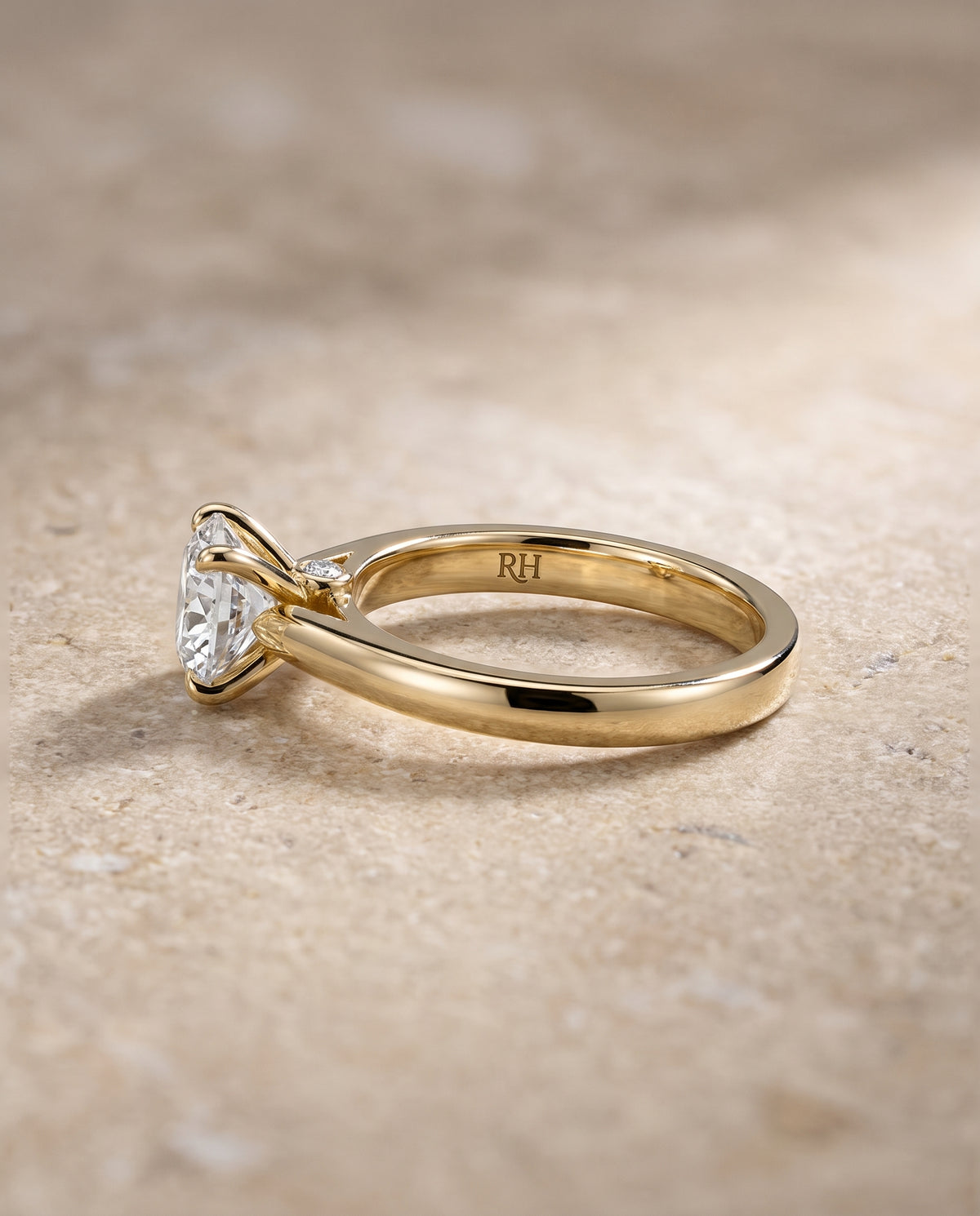 The Rosanna Cathedral Surprise Stone Solitaire Round Engagement Ring Setting in 18K Yellow Gold