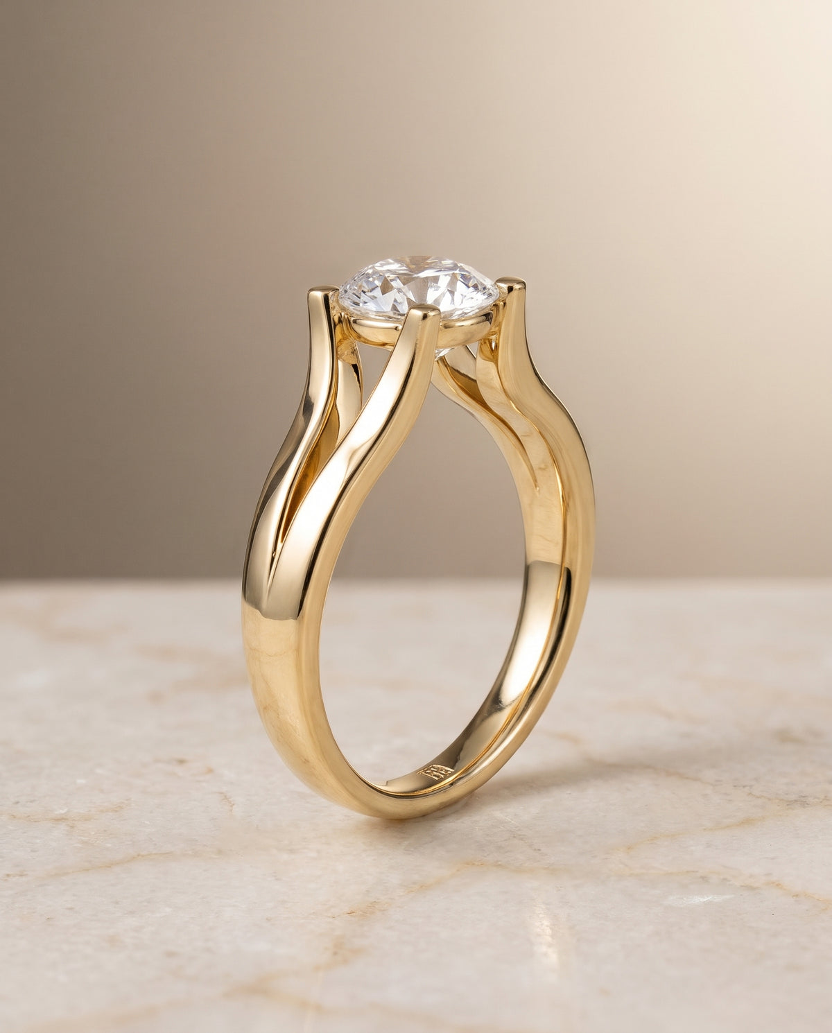 The Rosemary Modern Wide Split Shank Solitaire Round Engagement Ring Setting in 18K Yellow Gold