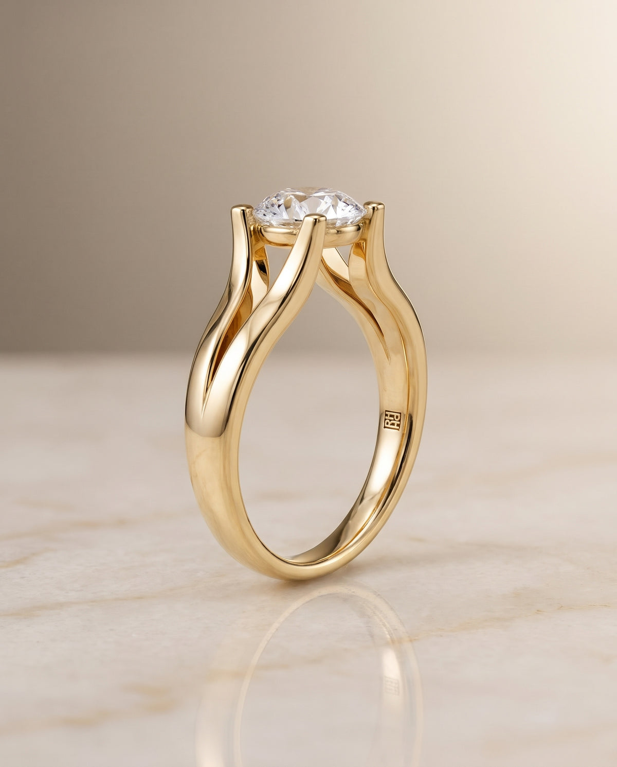 The Rosemary Modern Wide Split Shank Solitaire Round Engagement Ring Setting in 18K Yellow Gold