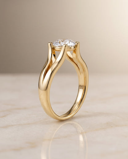 The Rosemary Modern Wide Split Shank Solitaire Round Engagement Ring Setting in 18K Yellow Gold