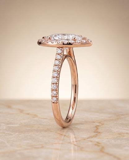 The Sade Classic French Pavé Halo Linear Marquise Engagement Ring Setting in 14K Rose Gold