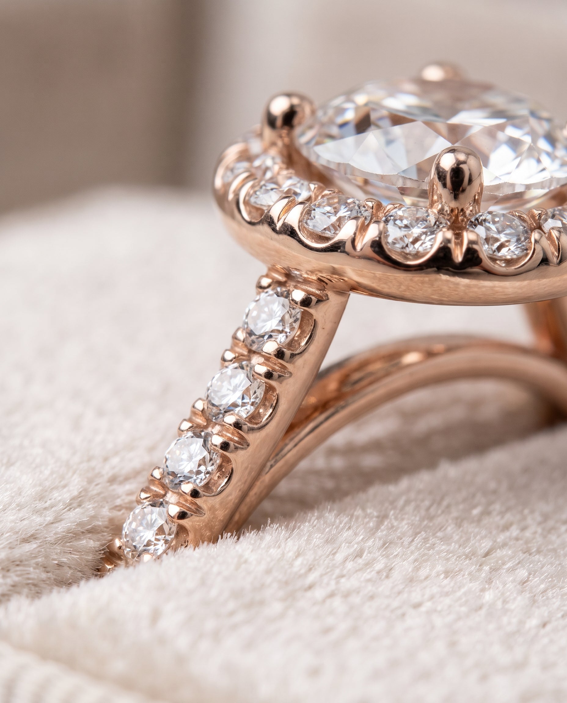 14K Rose Gold band of The Sade round engagement ring setting | RockHer