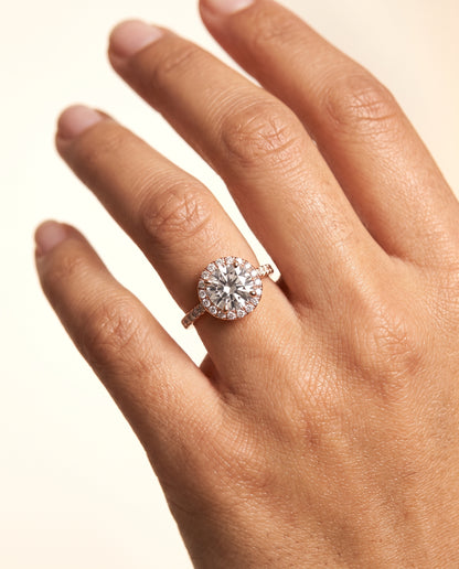 The Sade Classic French Pavé Halo Linear Round Engagement Ring Setting in 14K Rose Gold