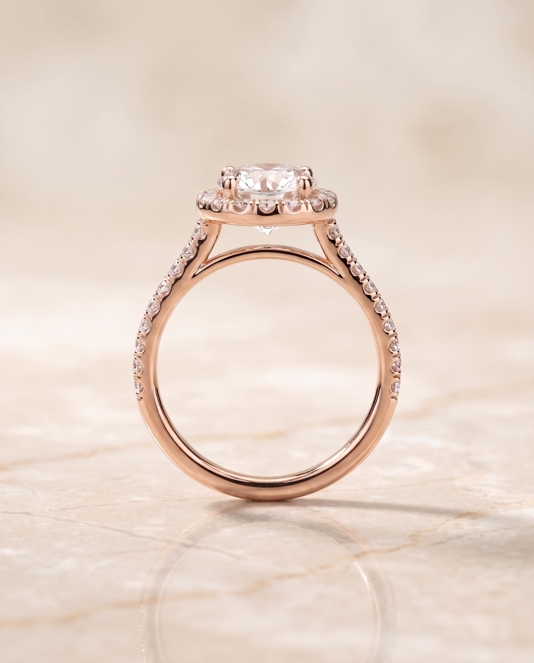 The Sade setting for round diamonds, made to order in 14K Rose Gold | RockHer