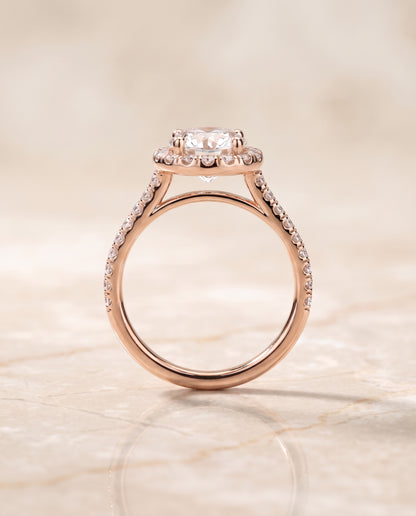 The Sade Classic French Pavé Halo Linear Round Engagement Ring Setting in 14K Rose Gold