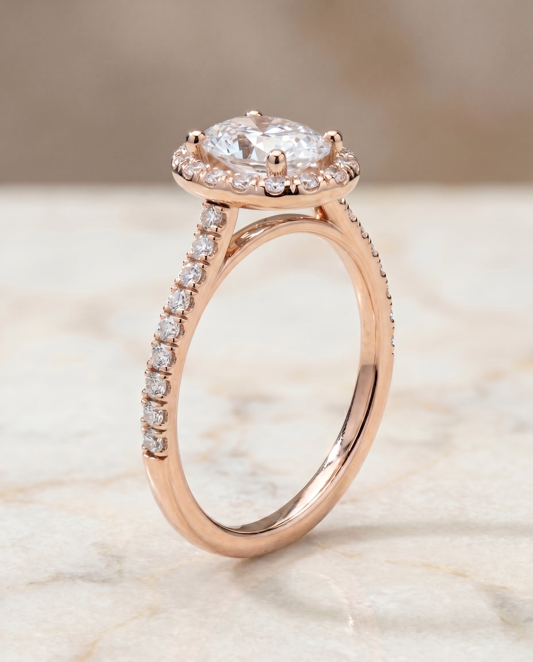 Classic French Pavé Halo Linear styling on The Sade oval engagement ring setting | RockHer