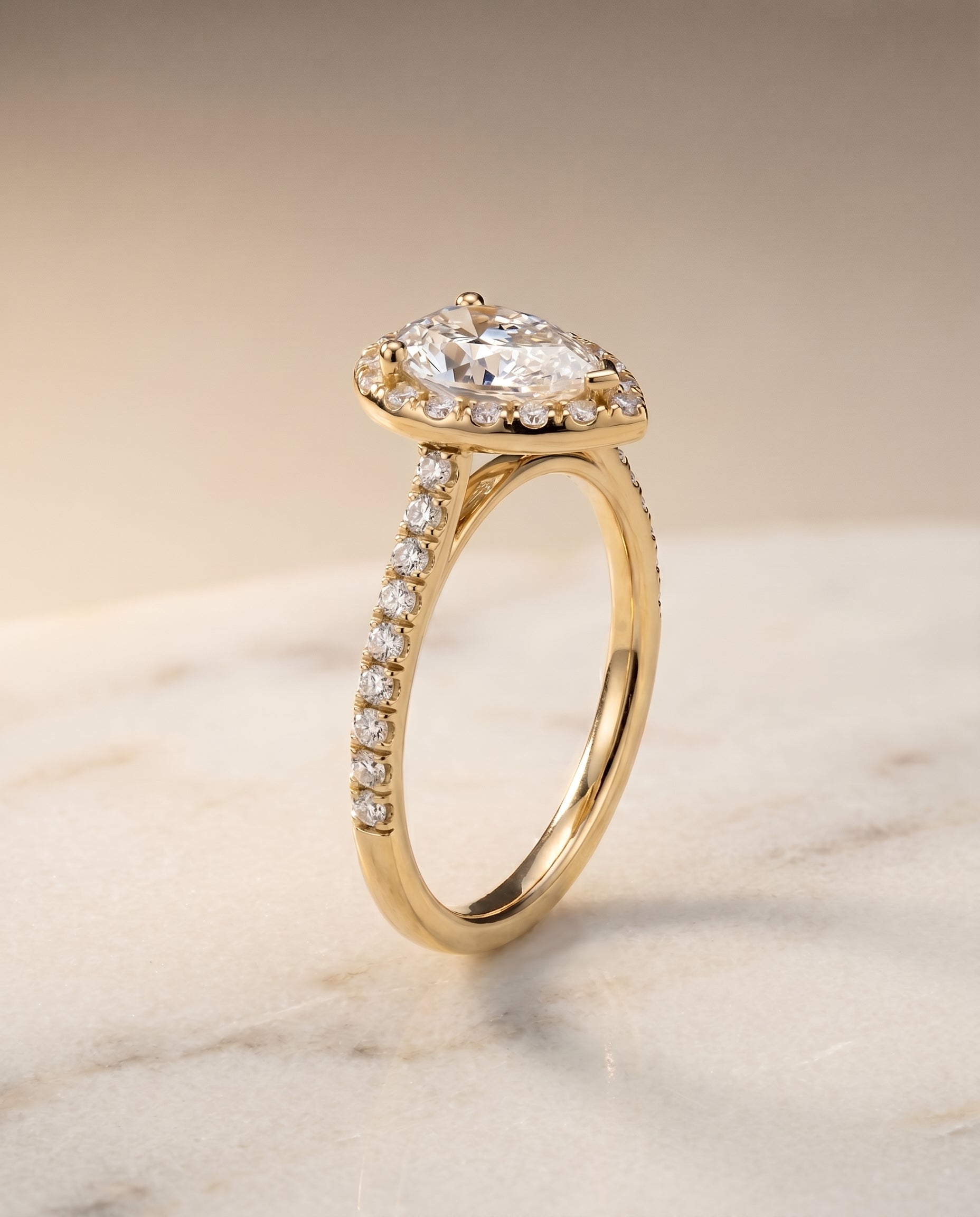 Sade Select Halo Pear Lab Diamond Engagement Ring in 18K Yellow Gold, front view | RockHer