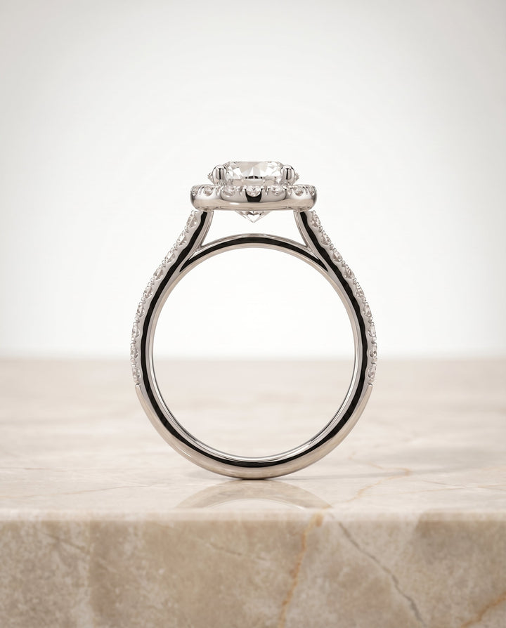 The Sade Select Halo Engagement Ring with Lab Diamond in 18K White Gold - view 5
