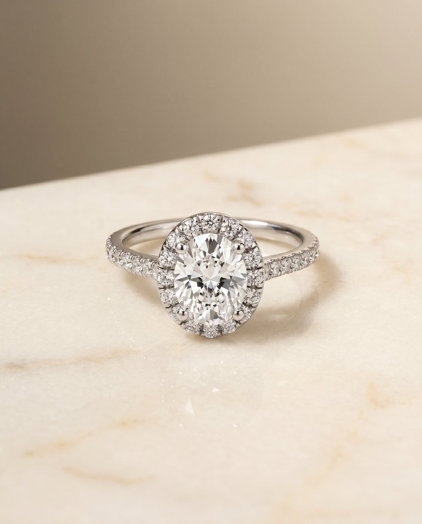 Sade Select Classic French Pave Halo Linear Oval in Platinum – view 1