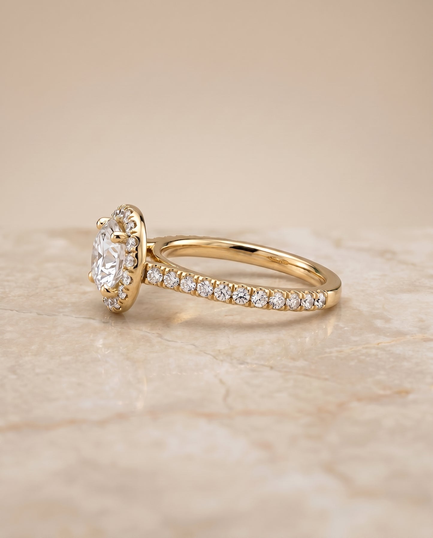 The Sade Pavé Halo Engagement Ring Setting for Round Diamonds in 18K Yellow Gold
