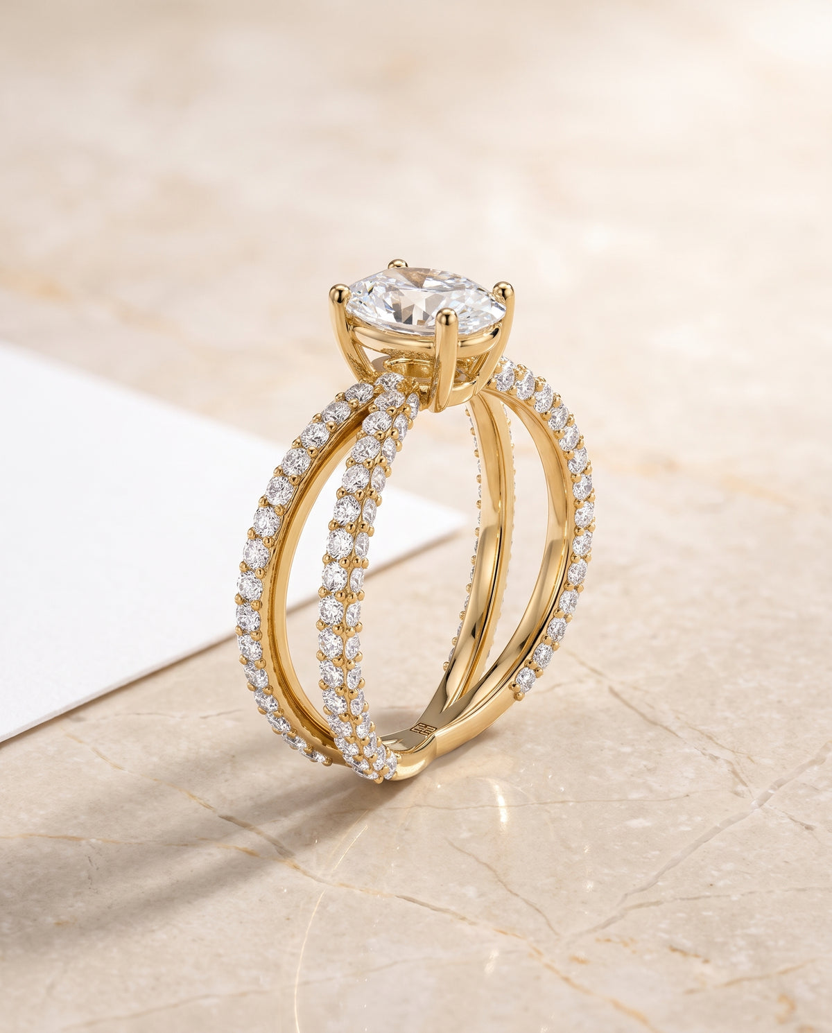Oval engagement ring setting in 18K Yellow Gold, Sadie Twisted Pavé Oval, alternate view | RockHer