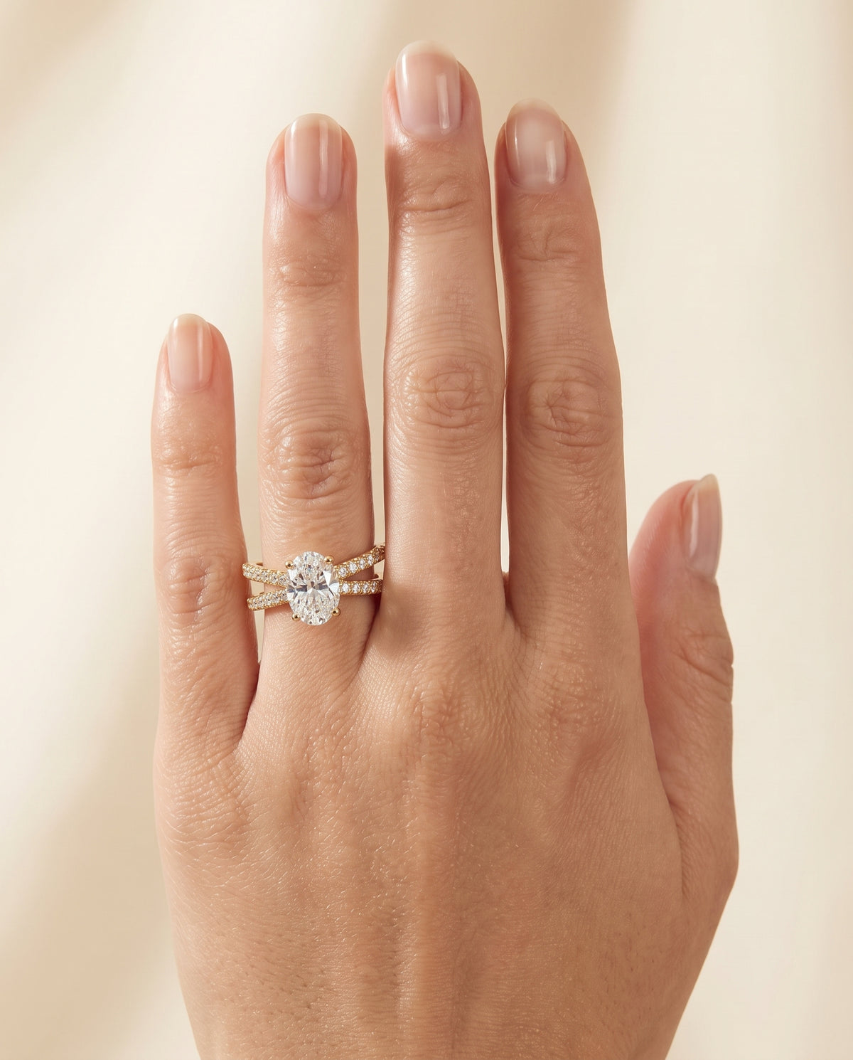 Oval engagement ring setting in 18K Yellow Gold, Sadie Twisted Pavé Oval, alternate view | RockHer
