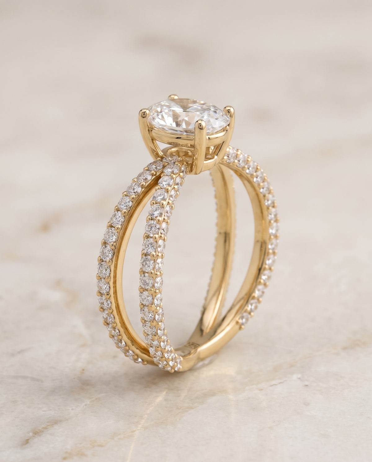 Oval engagement ring setting in 18K Yellow Gold, Sadie Twisted Pavé Oval, alternate view | RockHer