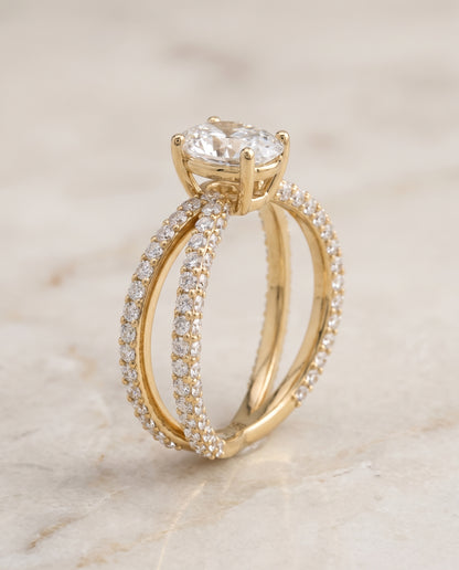 Oval engagement ring setting in 18K Yellow Gold, Sadie Twisted Pavé Oval, alternate view | RockHer