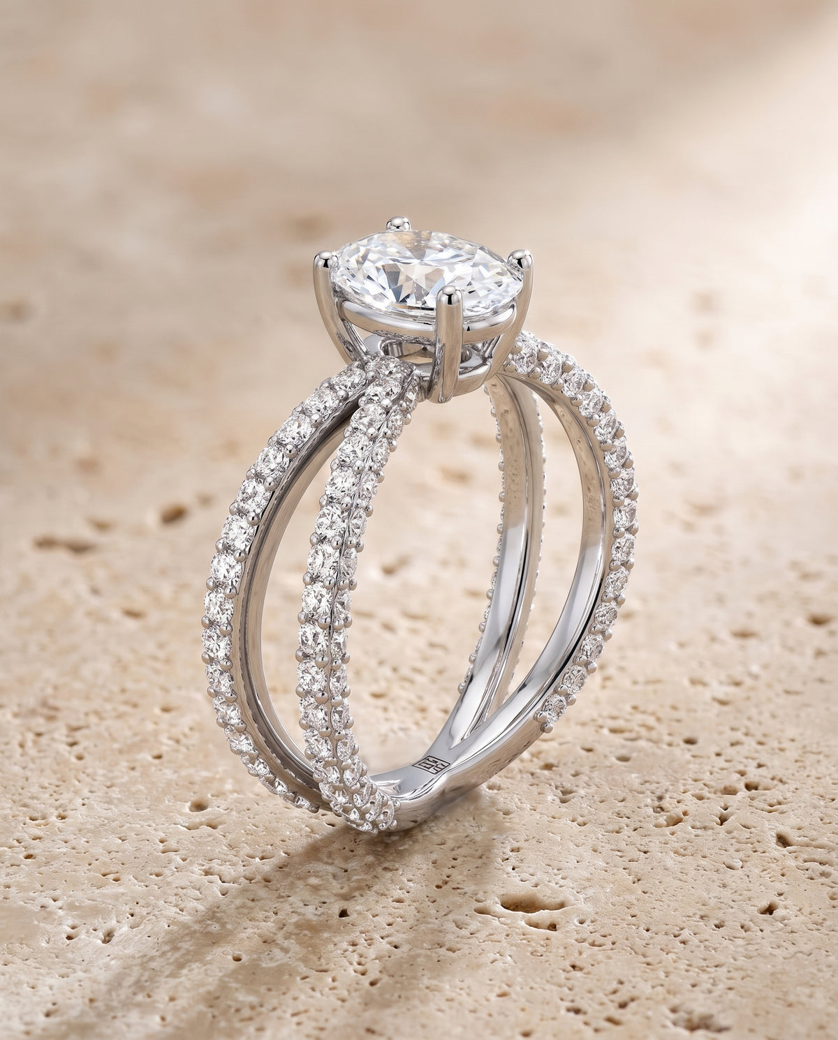 The Sadie Twisted Pavé Oval Engagement Ring Setting in 18K White Gold