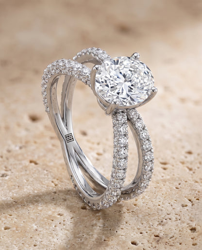 The Sadie Twisted Pavé Oval Engagement Ring Setting in 18K White Gold
